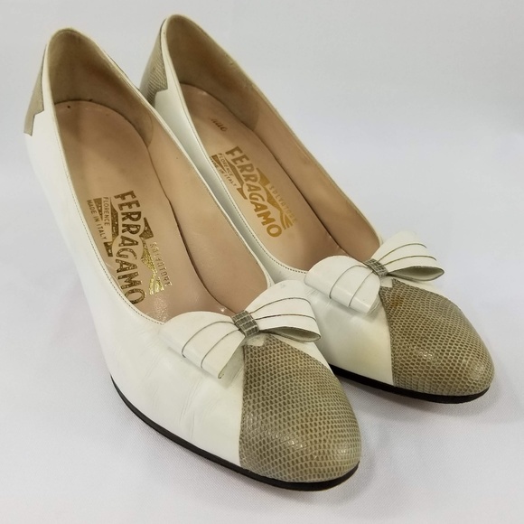 Salvatore Ferragamo Heel White Snakeskin Size 7.5B - Picture 1 of 8